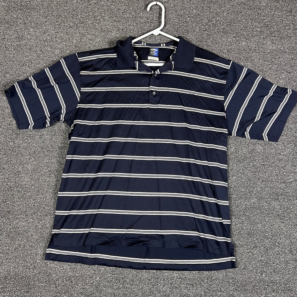 Callaway Golf Nordstrom Mens XL Navy Blue Striped Pima Cotton Polo Shirt